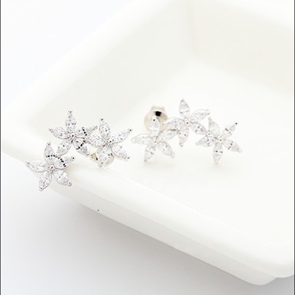 Swavorski crystal flower 925 silver earrings new sterling elegant luxury - Picture 8 of 10